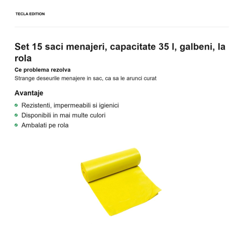 Set 15 saci menajeri, capacitate 35 l, galbeni, la rola [1]