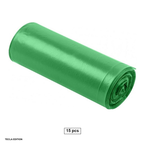 Saci menajeri - Set 15 saci menajeri, capacitate 35 l, verzi, la rola