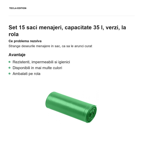 Set 15 saci menajeri, capacitate 35 l, verzi, la rola [1]