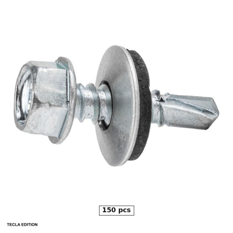 Suruburi, dibluri si accesorii prindere - Set 150 suruburi autoforante pentru tabla si acoperis, 4.8x70 mm, cu saiba EPDM, argintii, fixeaza tabla de pe acoperis fara ca apa sa intre pe la surub