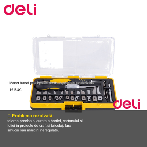 Set 16 cuttere pentru craft Deli, lama din otel de inalta calitate, pentru taiere precisa [1]