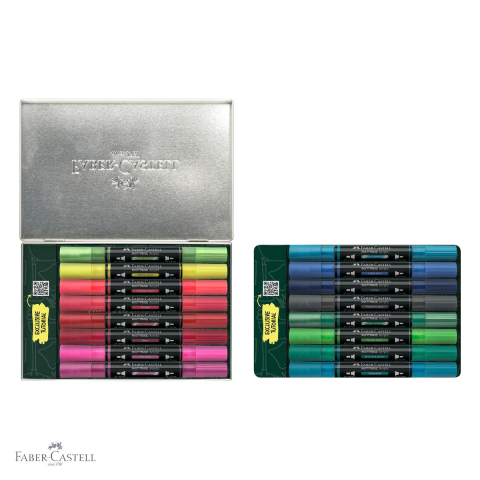 Set 16 markere acrilice Faber-Castell Multimark, varf dublu, cutie metal, pentru diverse suprafete [3]