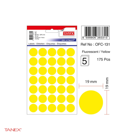 Set 1750 etichete autoadezive rotunde Tanex, diametru 19 mm, 10 seturi, galbene [3]