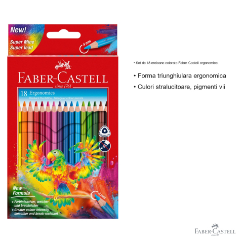Set 18 creioane colorate triunghiulare Faber-Castell Ergonomics, mina 4 mm, pentru copii [2]