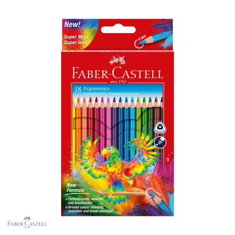 Produse EmagMarketplace - Set 18 creioane colorate triunghiulare Faber-Castell Ergonomics, mina 4 mm, pentru copii