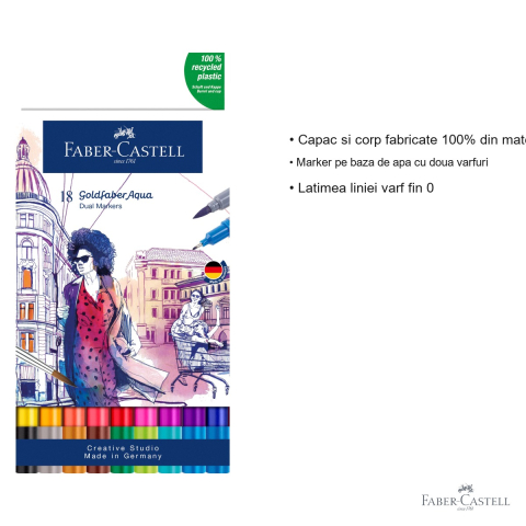 Set 18 markere solubile cu doua capete Faber-Castell Goldfaber, varf pensula si varf fin, pentru desen si ilustratie [2]