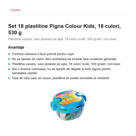 Set 18 plastiline Pigna Colour Kids, 18 culori, 530 g [1]