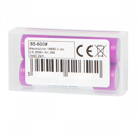 Set 2 acumulatori 18650, Li-ion, 3.6V, 2000mAh 25A, LG 12652, in cutie depozitare, mov [3]