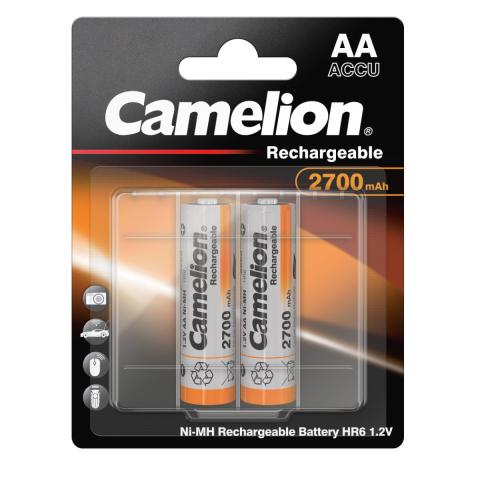 Acumulator R6 / AA - Set 2 Acumulatori AA Reincarcabili Camelion Ni-MH 2700mAh, Capacitate Ultra-Mare, Pentru Aparate Foto, Jucarii, Echipamente Puternice, Blister