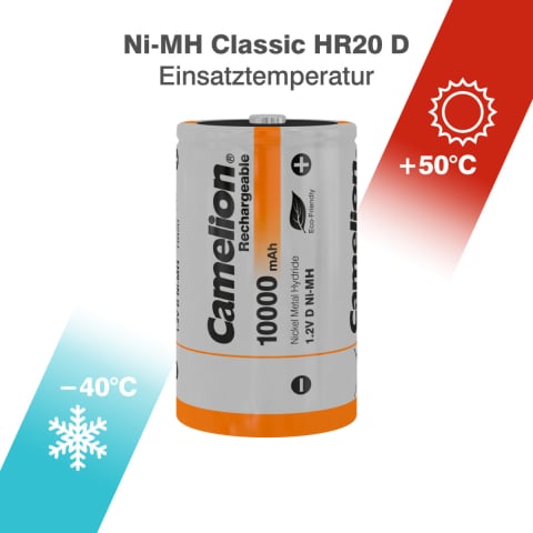 Set 2 Acumulatori D (LR20) Reincarcabili Camelion Ni-MH 10000mAh, Preincarcati, Capacitate Ultra-Mare, Pentru Jucarii Mari, Echipamente Puternice, Lanterne, Blister [1]
