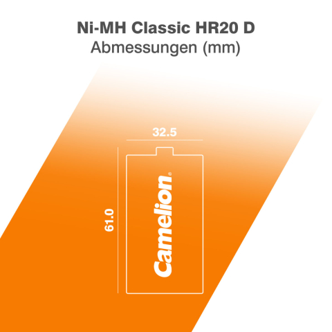Set 2 Acumulatori D (LR20) Reincarcabili Camelion Ni-MH 10000mAh, Preincarcati, Capacitate Ultra-Mare, Pentru Jucarii Mari, Echipamente Puternice, Lanterne, Blister [2]