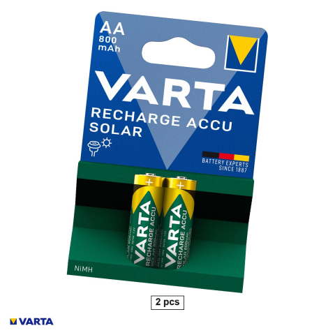 Energy - Set 2 acumulatori Ni-MH AA HR6 VARTA Rechargeable Accu Solar 56736, 800 mAh, 1.2 V, preincarcati, 14.5 x 50.5 mm, in blister