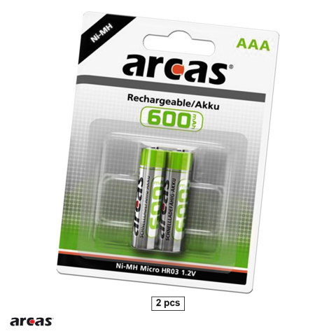 Energy - Set 2 acumulatori Ni-MH AAA HR03 Arcas, 600 mAh, 1.2 V, preincarcati, 10.5 x 44.5 mm, in blister