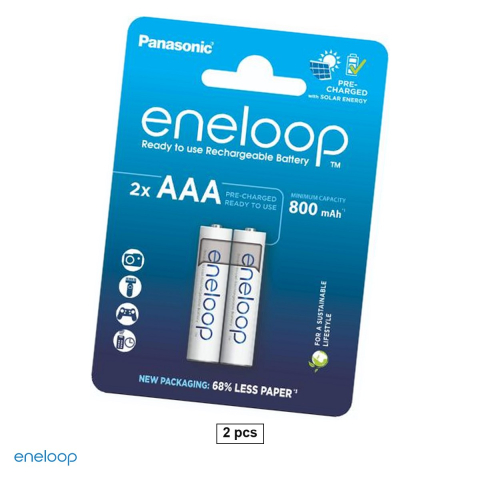 Energy - Set 2 acumulatori Ni-MH AAA HR03 Eneloop BK-4MCDE, 800 mAh, 1.2 V, preincarcati, 10.5 x 44.5 mm, pana la 2100 cicluri, in blister