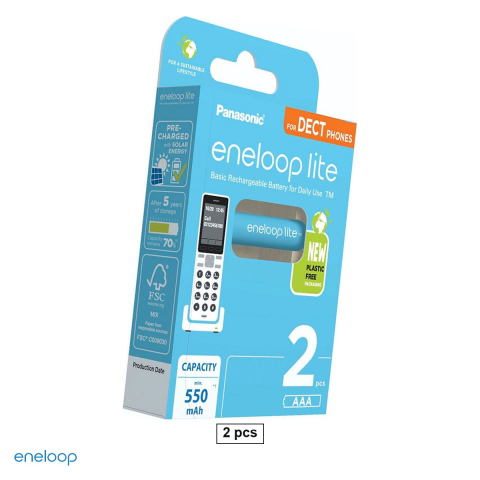 Energy - Set 2 acumulatori Ni-MH AAA HR03 Eneloop lite BK-4LCCE, 550 mAh, 1.2 V, preincarcati, 10.5 x 44.5 mm, ambalaj Phone, in blister