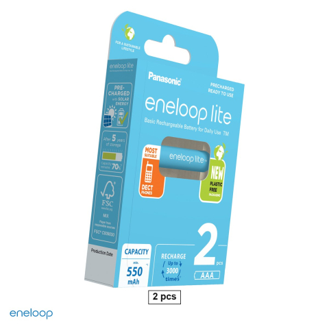 Energy - Set 2 acumulatori Ni-MH AAA HR03 Eneloop lite BK-4LCCE, 550 mAh, 1.2 V, preincarcati, 10.5 x 44.5 mm, in blister