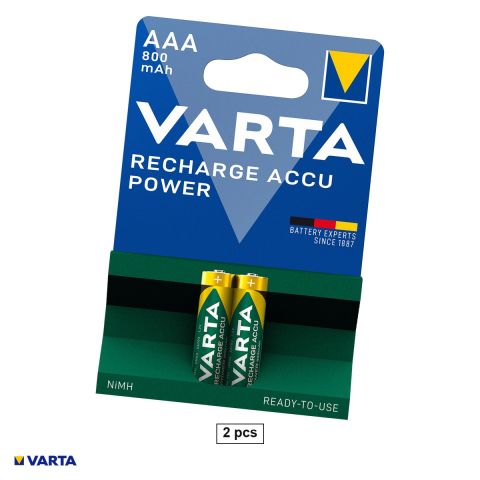Energy - Set 2 acumulatori Ni-MH AAA HR03 VARTA Recharge Accu Power 56703, 800 mAh, 1.2 V, preincarcati, 10.5 x 44.5 mm, in blister