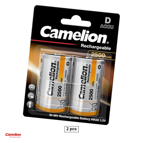 Energy - Set 2 acumulatori Ni-MH Camelion D HR20, 1.2 V, 2500 mAh, 32.5 x 61 mm, in blister