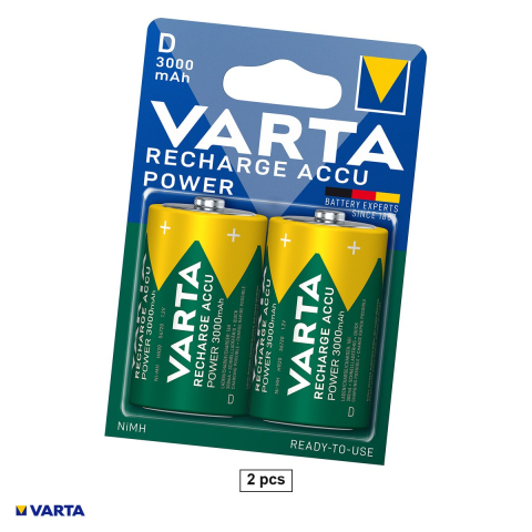 Energy - Set 2 acumulatori Ni-MH VARTA Recharge Accu Power D HR20, 1.2 V, 3000 mAh, Ready To Use, 34.2 x 61.5 mm, 56720, in blister