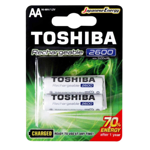 Acumulator R6 / AA - Set 2 Baterii Acumulatori Toshiba AA Reincarcabile, 2600 mAh, Ready To Use, Pentru Dispozitive cu Consum Mare, Cu Ciclu Lung de Viata
