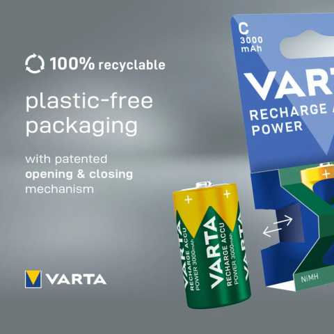 Set 2 Baterii Acumulatori Varta R14/C Reincarcabile, 3000 mAh, Cu Auto-descarcare Foarte Redusa, Pentru Dispozitive cu Consum Mare, Gata de Folosit Imediat [2]