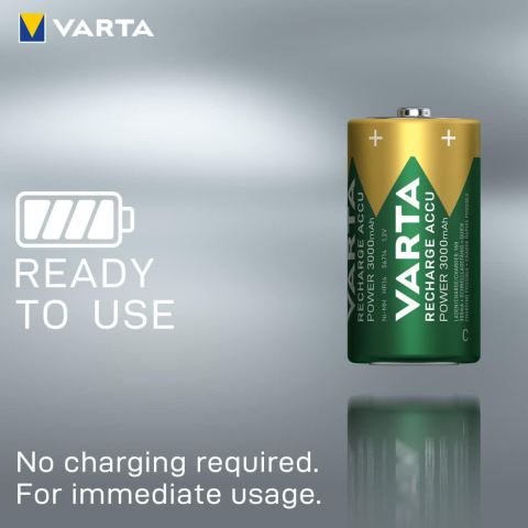 Set 2 Baterii Acumulatori Varta R20/D Reincarcabile, 3000 mAh, Cu Tehnologie Ready to Use, Pentru Lanterne, Jucarii si Dispozitive High-Drain, Cu Auto-descarcare Foarte Redusa [2]