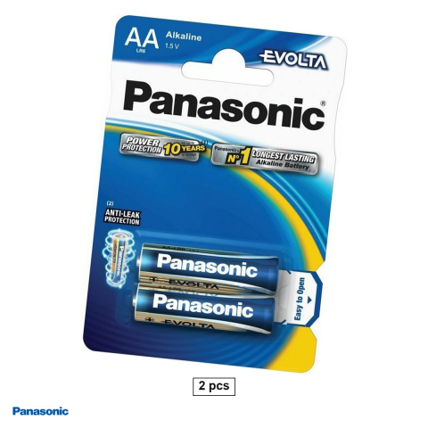 Energy - Set 2 baterii alcaline AA LR6 Panasonic Evolta LR6EGE, 1.5 V, 14.5 x 50.5 mm, in blister