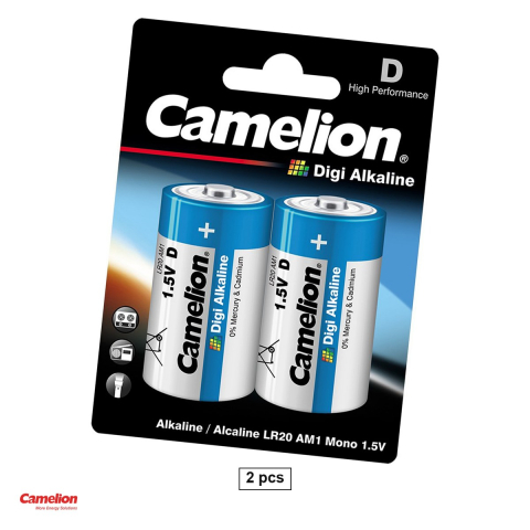 Energy - Set 2 baterii alcaline Camelion Digi Alkaline D LR20, 1.5 V, 34.2 x 61.5 mm, in blister