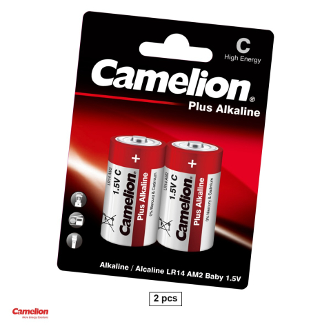 Energy - Set 2 baterii alcaline Camelion Plus Alkaline C LR14, 1.5 V, 26.2 x 50 mm, in blister