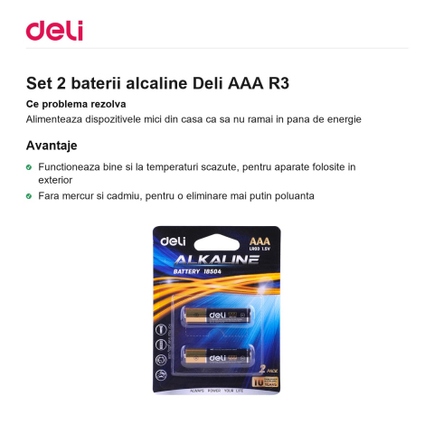Set 2 baterii alcaline Deli AAA R3 [1]