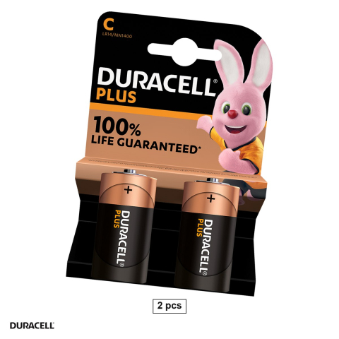 Energy - Set 2 baterii alcaline Duracell C LR14, 1.5 V, 26.2 x 50 mm, in blister