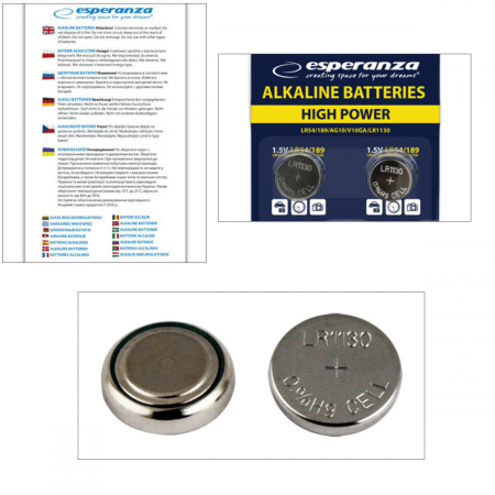 Set 2 baterii alcaline Esperanza LR54 (189 / AG10), 1.5V, diametru 11.6mm, grosime 3.05mm, in blister [2]
