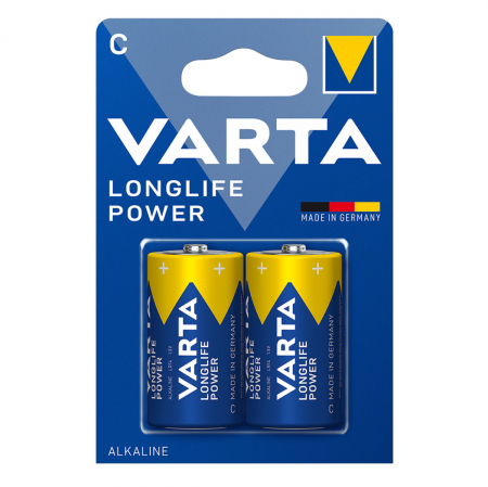 Baterii Alcaline LR14 - Set 2 baterii alcaline LR14, Varta Longlife Power C, 1.5V, in blister