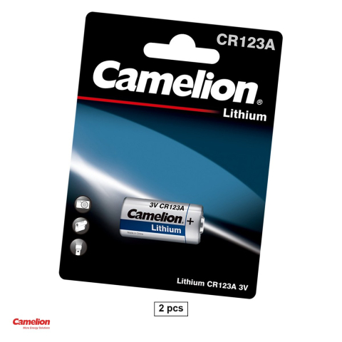 Energy - Set 2 baterii litiu Camelion CR123A, 3 V, 1480 mAh, Li-MnO2, echivalent CR17345, DL123A, 17 x 34.5 mm, baterie foto, 2 blistere