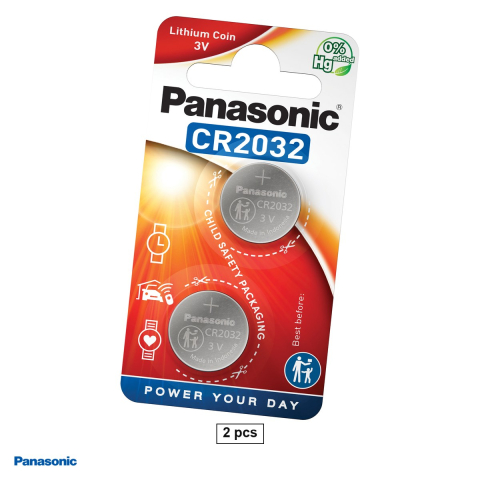 Energy - Set 2 baterii litiu Panasonic CR2032, litiu - dioxid de mangan, 3 V, 220 mAh, 20 x 3.2 mm, in blister