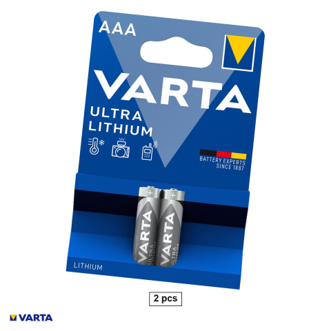 Baterii Litiu AA, AAA si 9V - Set 2 baterii litiu VARTA Ultra Lithium AAA FR03 tip 6103, 1.5 V, 1100 mAh, 10.5 x 44.5 mm, in blister