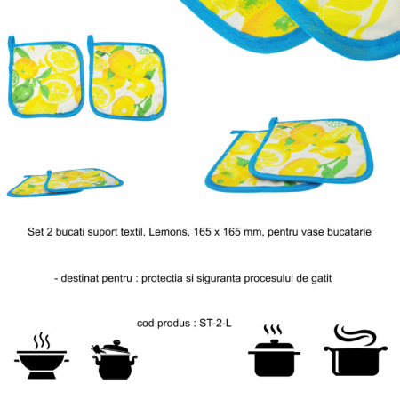 Set 2 bucati suport textil, Lemons, 165 x 165 mm, pentru vase bucatarie [5]