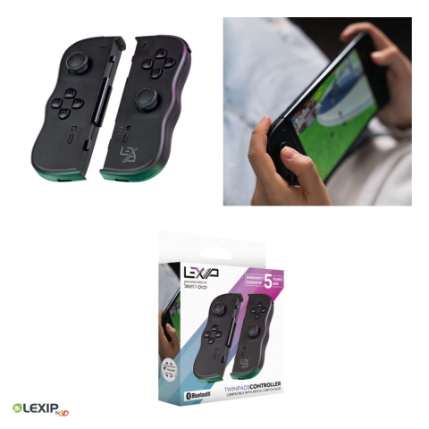 Set 2 controllere wireless Lexip Twinpads pentru Nintendo Switch, giroscop pe 6 axe, vibratie HD, acumulatori 300 mAh, minimum 10 ore, negru, JVASWI00106 [3]