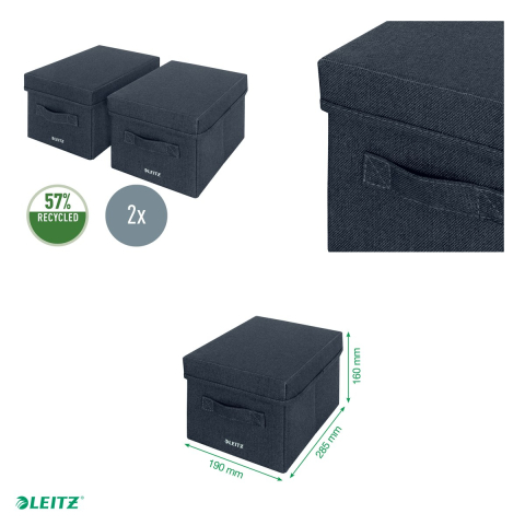 Set 2 cutii depozitare Leitz, material textil, pliabila, cu capac si maner, 19x28x16 cm, gri-carbune, pentru transport, antracit [4]