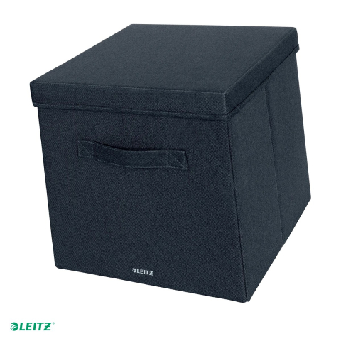 Organizare si arhivare - Set 2 cutii depozitare Leitz, material textil, pliabila, cu capac si maner, 33x32x38 cm, gri-carbune, pentru transport, antracit