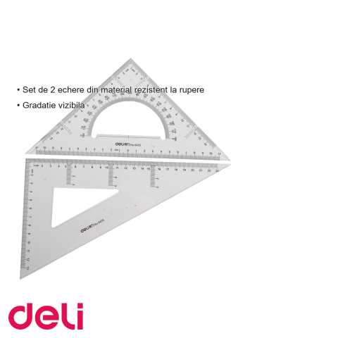 Set 2 echere transparente Deli, 23 cm, material rezistent, pentru desen tehnic si scoala [2]