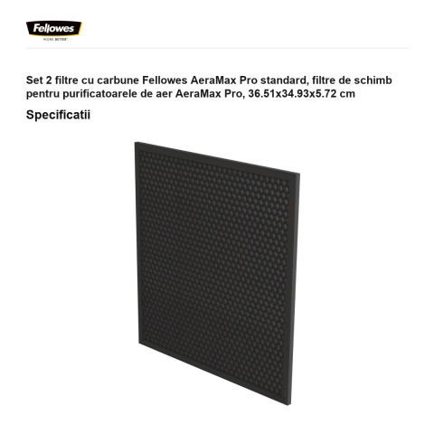 Set 2 filtre cu carbune Fellowes AeraMax Pro standard, filtre de schimb pentru purificatoarele de aer AeraMax Pro, 36.51x34.93x5.72 cm [2]