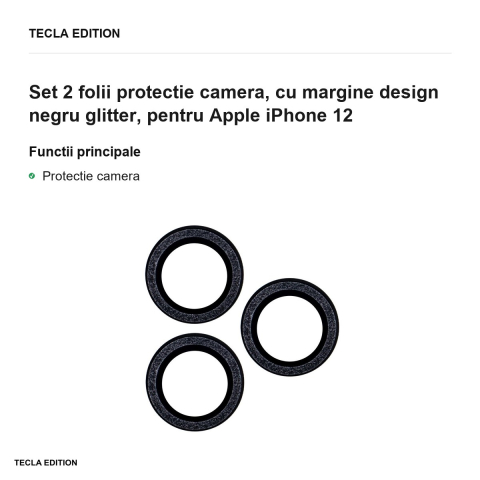 Set 2 folii protectie camera, cu margine design negru glitter, pentru Apple iPhone 12 [1]