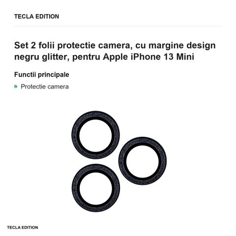 Set 2 folii protectie camera, cu margine design negru glitter, pentru Apple iPhone 13 Mini [1]