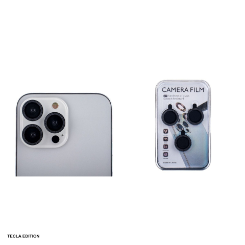 Set 2 folii protectie camera, cu margine design negru glitter, pentru Apple iPhone 13 Mini [3]