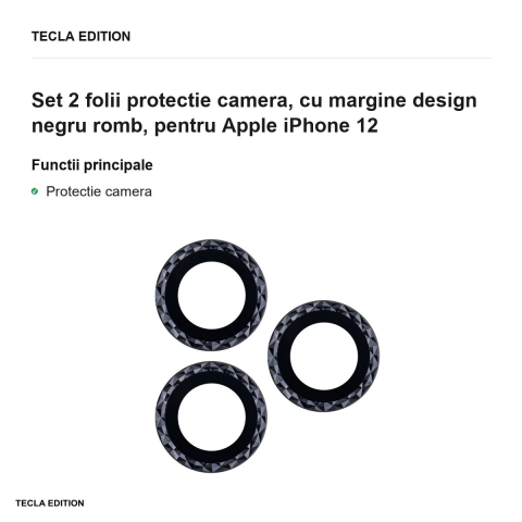 Set 2 folii protectie camera, cu margine design negru romb, pentru Apple iPhone 12 [1]