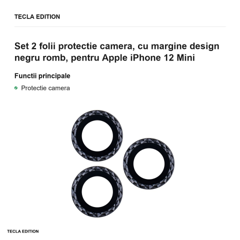 Set 2 folii protectie camera, cu margine design negru romb, pentru Apple iPhone 12 Mini [1]