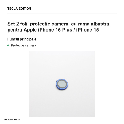 Set 2 folii protectie camera, cu rama albastra, pentru Apple iPhone 15 Plus / iPhone 15 [1]