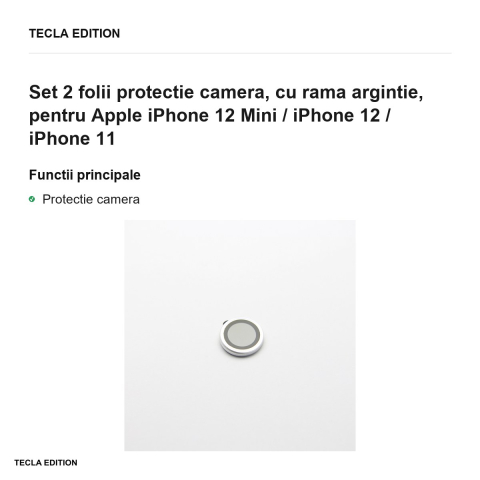 Set 2 folii protectie camera, cu rama argintie, pentru Apple iPhone 12 Mini / iPhone 12 / iPhone 11 [1]