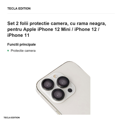 Set 2 folii protectie camera, cu rama neagra, pentru Apple iPhone 12 Mini / iPhone 12 / iPhone 11 [1]